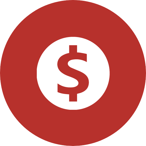 a red circle with a white circle with a red dollar sign in it
