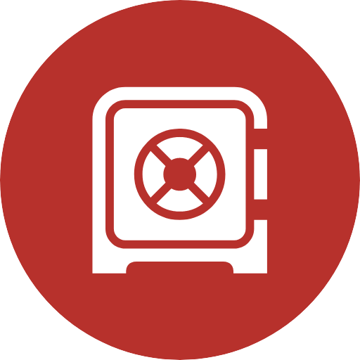 a red and white logo