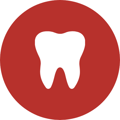 a white tooth in a red circle